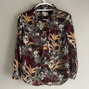 LOFT Petite XXS Button Up Blouse Office Work Business Top Floral Long Sleeve